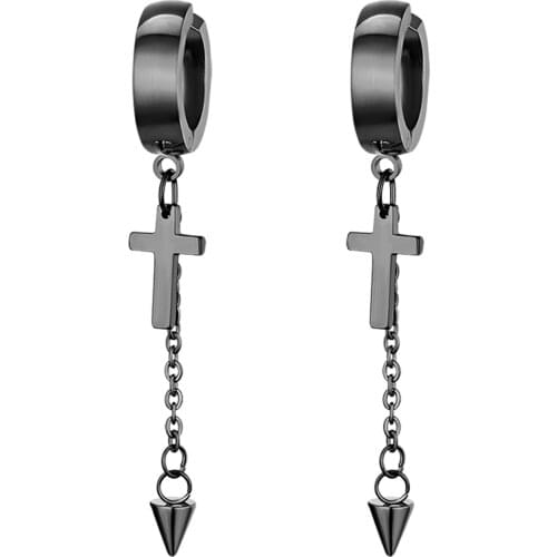 BONISKISS Punk Stainless Steel Clip On Non Piercing Earrings Black Color Gothic Jewelry Gifts For Men Women Pendiente Falsos