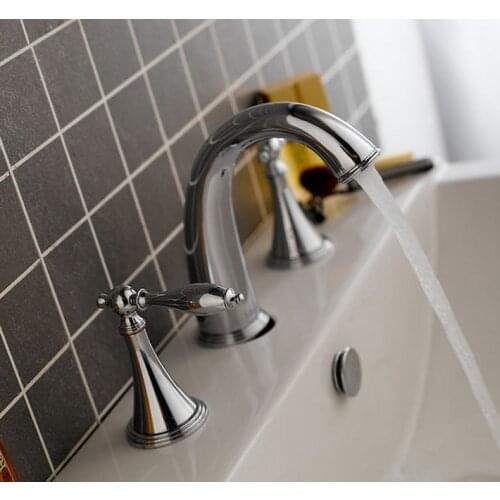Basin faucet Solid Brass Chrome Finished 3 Pcs Faucet Set 2 Handles Sink Basin Faucet, Basin Mixer Tap BF022