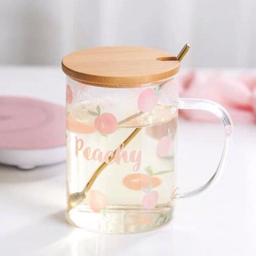 Juicy Peach Glass Ins Style Simple Household Milk Cup Heat-resistant Cute Girl Water Cup Juice Breakfast Cup