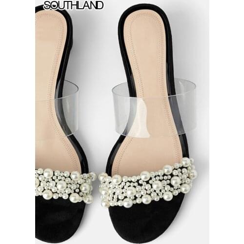 SOUTHLAND 2020 New Fashion Pearl Flat Slippers Women Slides Summer Outdoor Flip Flops Beach Shoes Woman Slip On Sandals