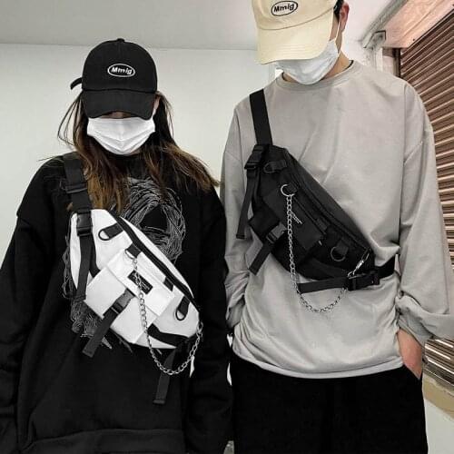 Unisex Trend Chest Bag Men Street Hip Hop Waist Bags Nylon Chain Crossbody Pouch Boy Belt Pack High-Capacity Messenger Bag