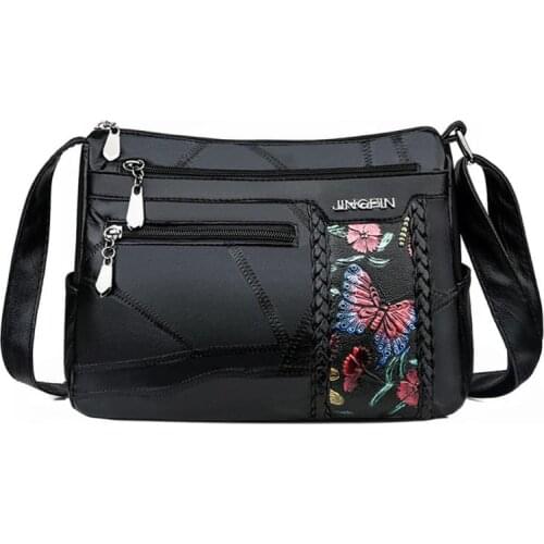 Women Elegant Flower Printed Shoulder Bag Fashion Leather Crossbody Handbag Messenger Bag Lady Travel Large Capacity Bag 2020