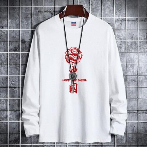 Loose Large Size Chinese Style Cotton Long-sleeved Mens T shirt, Chinese Dragon totem Cartoon Youth Fashion Sweatshirt Clothes