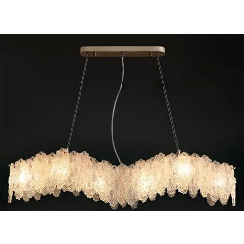 Unique Dining Room Gold E14 Pendant Lights Adjustable Cable Hanging Pendant Lamp Luxury Modern Glass Leaves Suspend Lamp Fixture