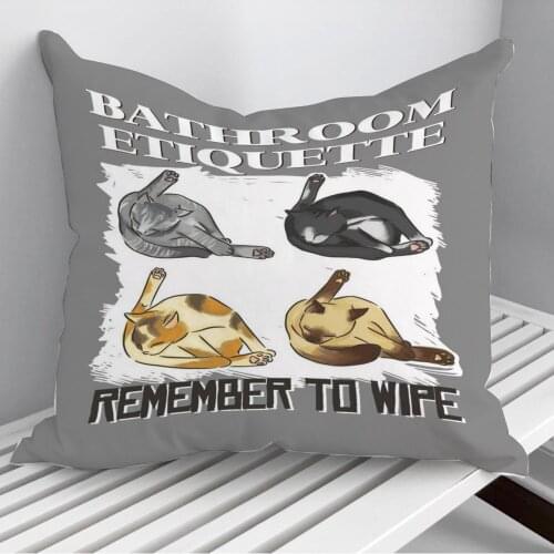 Bathroom Etiquette Cats Throw Pillows Cushion Cover On Sofa Home Decor 45*45cm 40*40cm Gift Pillowcase Cojines Dropshipping