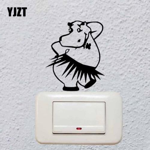 YJZT Cartoon Animal Wall Switch Sticker Vinyl Decal BedRoom Decoration Dancing Hippo 17SS-0502