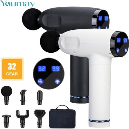 Youmay Massage Gun Deep Tissue Muslce Massager Therapy Body Relaxation Fascia Gun LCD Screen Control Pain Relief USB 32 Gear