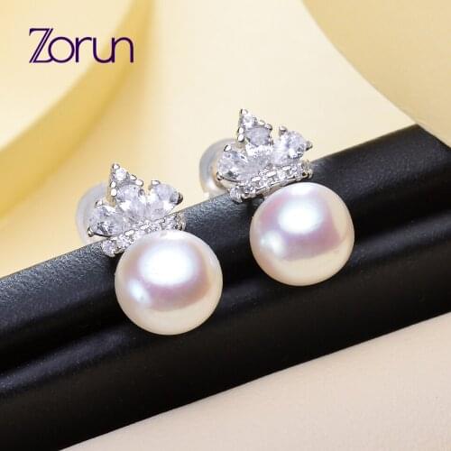 Zorun Natural Freshwater White Pearl Earring Fine / Fashion Jewelry 7-8MM 925 Sterling Silver for Women New Design Good Sale