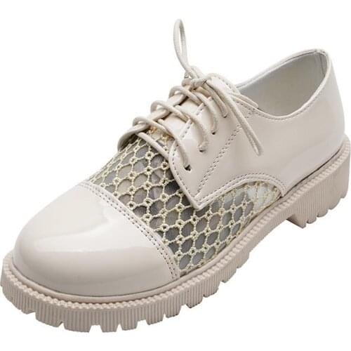 Womens mesh hollow single shoes spring summer 2021 new British style breathable loafers casual low-heeled leather shoes