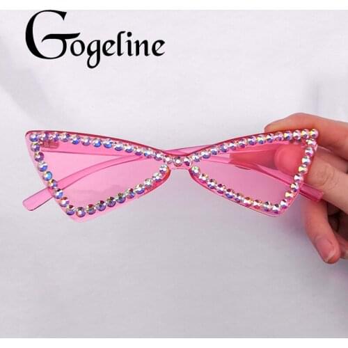 2020 Sexy Cat Eye Sunglasses Women Vintage Rhinestone Sun Glasses Female Lady Candy Pink Color Eyewear Triangle Shades UV400