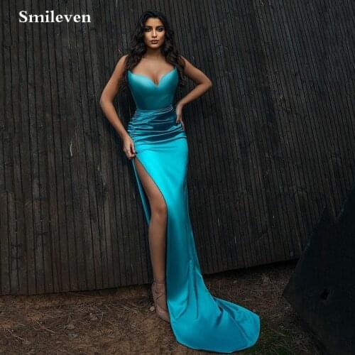 Smileven Prom Dresses 2021 Royal Green mermaid Sexy Split Elastic Party Dress SexyVestidos De Gala Strapless Long Prom Gown