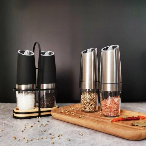 2Pcs Set Electric Pepper Mill Stainless Steel Automatic Gravity Induction Salt and Pepper Grinder Kitchen Spice Grinder Tools