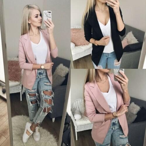 2021 New Fashion Solid Blazer Women Long Sleeve Cardigan Blazer Spring Autumn Lady OL Office Casual Blazer Suit Top Coat Outwear