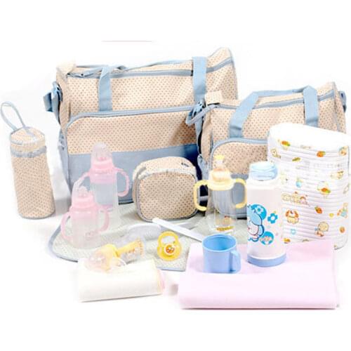 5Pcs Multifuncational Baby Diaper Bag Shoulder Bags Organizer For Mummy Maternity Baby Bag For Mom Stroller Nappy Diaper Bag