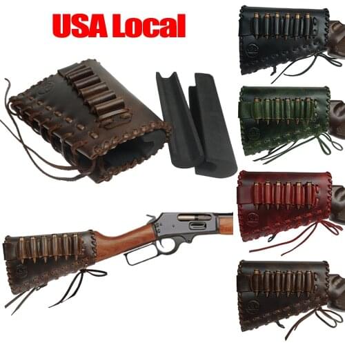 Hunting Gun Accessories Tactical Shotgun Buttstock Adjustable Leather Rifle Cheek Rest Pad Ammo Pouch Cartridge Shell Holder