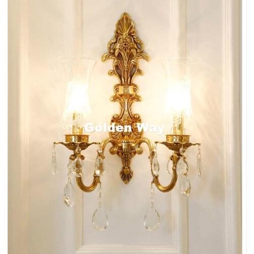 Free Shipping European Crystal Wall Light 100% Copper Wall Sconces Lamp Bronze Wall Brackets Light for Bedroom Living Room Light