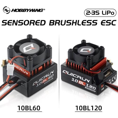 Hobbywing QUICRUN Sensored 10BL120 120A /10BL60 60A 2-3S Lipo Brushless ESC for 1/10 Buggy /F1/ Drift Car 3650 Rocket 540 Motor