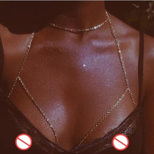 Body Chain Womens Erotic Sequins Bra Bikini Beach Harness Necklace Waist Belly Body Chain