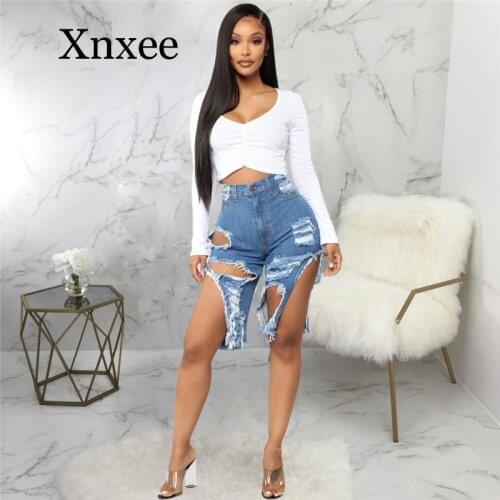 Short Jeans Sexy Ripped High Waist Denim Blue Color Streetwear Women Jeans Clubwear Hole Denim Pants Female Summer Casual Outfit