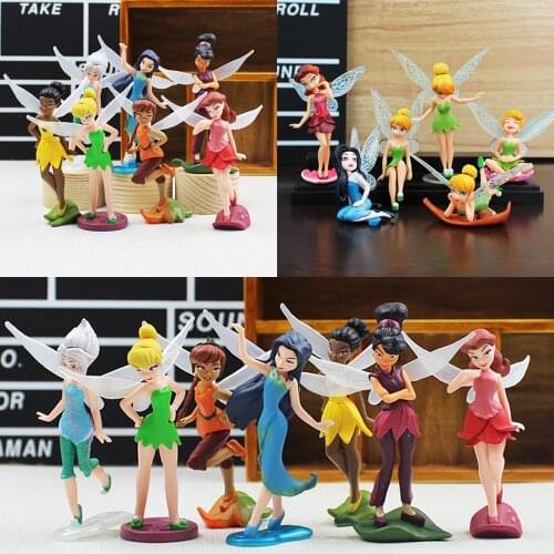 5-11cm 7pcs/Set Tinkerbell PVC Action Figure Toy Princess Tinker Bell Flower Fairy Angel Little Girl Model Doll Kids Gift
