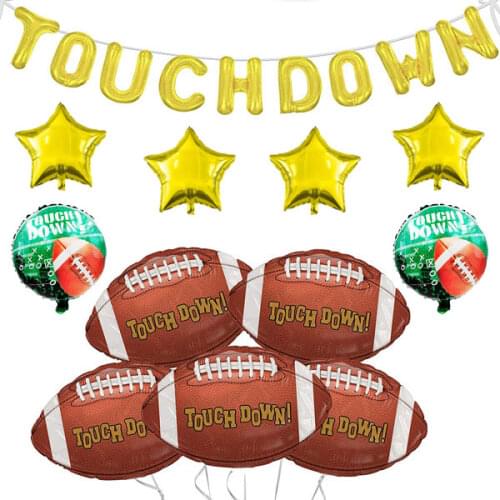 Football Birthday Party Decorations for Boys Kids Sports Happy Birthday Banner Cupcake Toppers Tablecloth Touch down Balloons