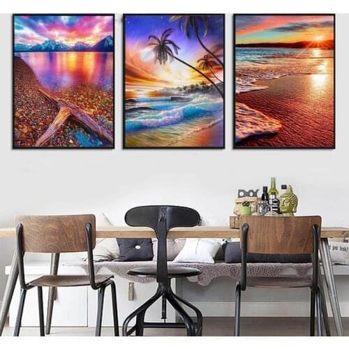 Gatyztory 3pcs Paint By Numbers For Adults Children Beach Landscape HandPainted Oil Painting Canvas DIY Gift Home Decor 4050cm