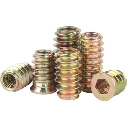 5/10Pcs Embedded Insert Nut Carbon Steel Metric Thread Hexagon Nut M6 M8 M10 M12 for wood bed sofa furniture connecter Fastener