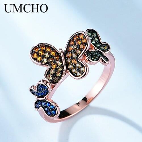 UMCHO Genuine 925 Sterling Silver Rings Natural Butterfly Pattern Rings Party Hyperbole Gifts For Women Fine Jewelry
