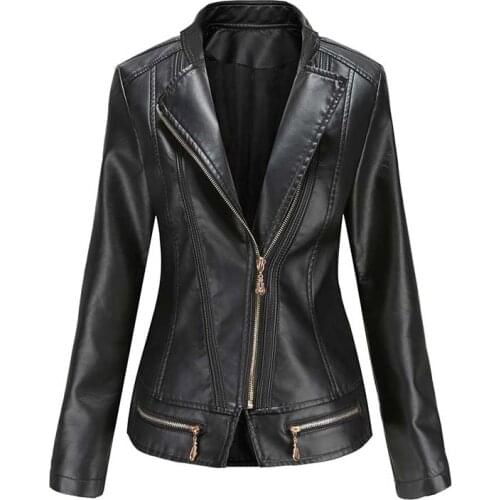 High Quality 2021 Autumn Black Pu Faux Leather Women Loose Zipper Fashion Streetwear Womens Wild Biker Jacket Oversized Outwear