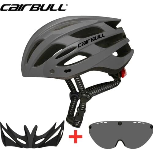 Cairbull Magnetic Goggles Bicycle Helmet Super Light Mountain Road Bike Helmet With Taillight Removable Visor Bicycle Helmet BMX