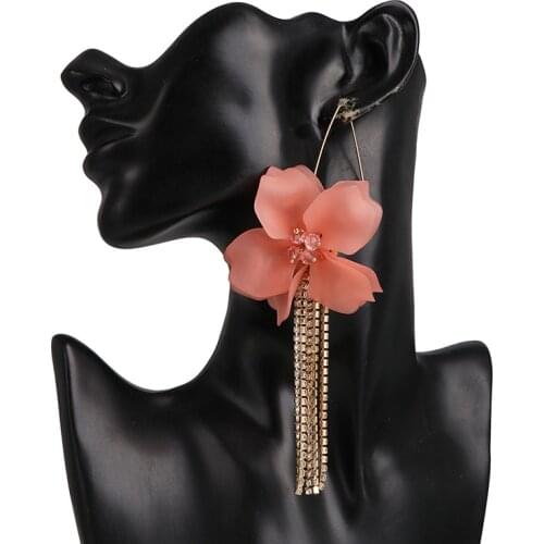 Fashion show ladies sparkling flowers rhinestone tassel pendant earrings jewelry evening dress featured earring accessories