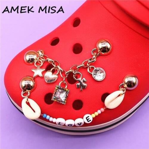 Fashion Metal Chain Shoe Charms Accessories Luxury Shiny Rhinestone LOVE Shoe Buckle Decorations fit Kids X-mas Party Gifts U268