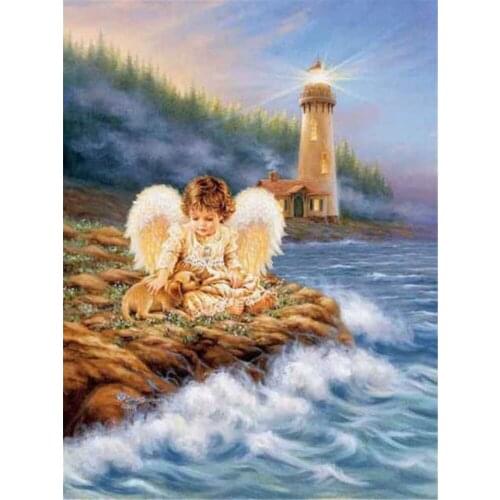 Angel Girl Landscape DIY Cross Stitch Embroidery 11CT Kits Craft Needlework Set Printed Canvas Cotton Thread Home Design