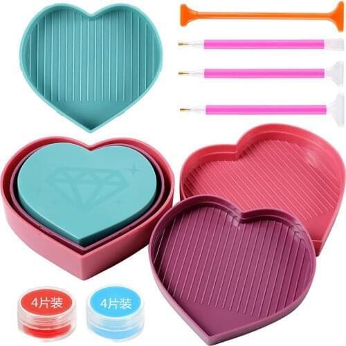 5D Diamond Painting Tool Large-Capacity Heart-Shaped Diamond Tray Box Diamond Embroidery AccessoriesPoint Drill Pen Clay Kit