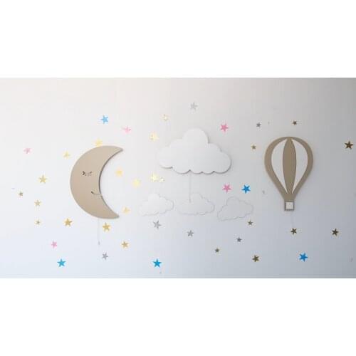 Set of 3- Star Balloon Moon Lamp Set Baby Bedside Night Light Nursery Wall Decor Montessori Furniture Colored Wall Light