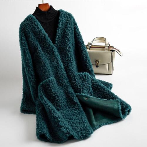 2020 New Women Winter Real Lamb Fur Coat Nuatual Granular Sheep Shearing Jacket Female Warm Long Genuine Wool Overcoats S209