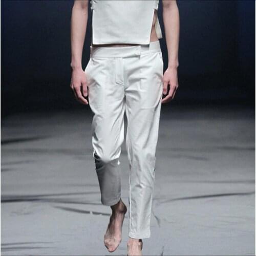 29-38 2020 Summer New Men Clothing High Stretch Slim Breathable 9 Pants Harem Pants Tide Straight Singer Costumes