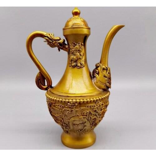 Excellent Pure Copper Ancient Qing Dynasty Style Dragon Teapot Pot Water Kettle Richness Signed Adornment