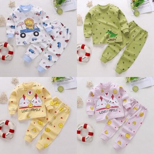 2020 New Cotton Infant Baby Pajamas Sets Autumn Baby Girls Boys Clothes Cartoon Kids Sleepwear Long Sleeve Tops Pants 2pcs