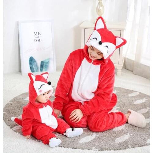 Mum Onesie Pajamas & Matching Baby Romper Pajama Set Red Fox Cosplay Homewear Fun Animal Pajamas