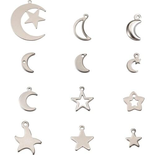 300pcs/box Moon Star Series Mixed Color Alloy Pendants Necklace Earrings Bracelet Charms for DIY Jewelry Making Accessories
