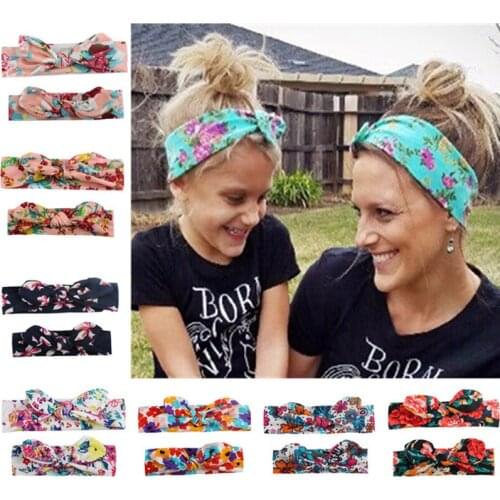 Mom Mother & Baby Headband Baby Girl Bow Hair Band Mom Daughter Rabbit Ears Turban Parent-Child Print Hair Accessories