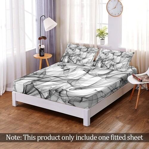 3D Print Fashion Marble Pattern Fitted Sheet Custom Modern Elastic Band Bed Sheet Bedroom Flats Home Decor Queen King Adult