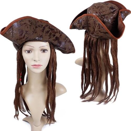 Halloween Headgear Captain Pirate Hat Wig Adult Cosplay Stage Performance Pirates Role Playing Props Accessories