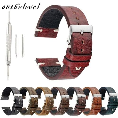 Straps Vintage Style Distressed Leather Wome Men Watch Band Strap with Stitching
