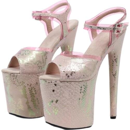 20CM Ultra High Heels Snake Print Platform Buckle Strap Sandals Ladies Polo Dance Catwalk Shows Party Shoes