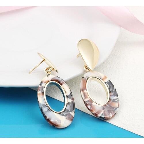 Geometric New Fashion Tortoise Color Leopard Print drop earrings Acrylic Acetic Acid SheetCircle Long water Earrings for Women