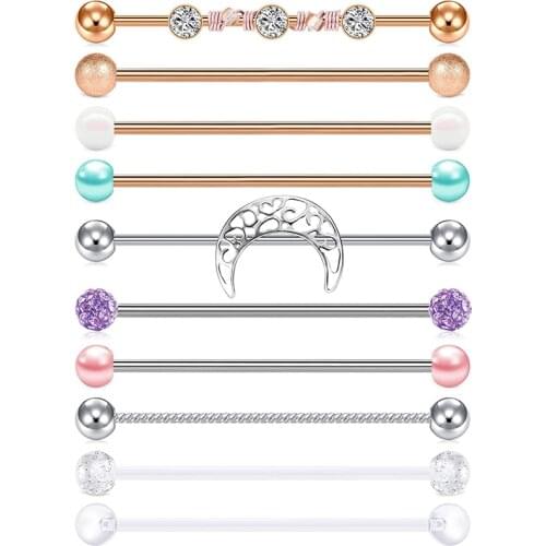 14g Industrial Barbell Stainless Steel Industrial Piercing Bar for Women Rose Gold Black Pack 38mm