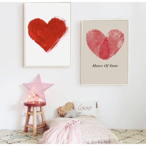 Modern Simple Wonderful Picture Red Fingerprint Heart Canvas Painting Wall Art Hd Print Poster Office Home Decor No Framed