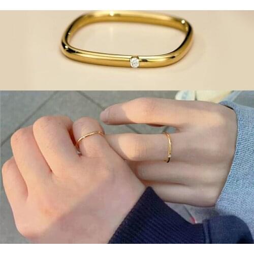 USTAR Square S925 Rings for women AAA Cubic Zirconia Gold color of female Anel Jewelry accessories gifts